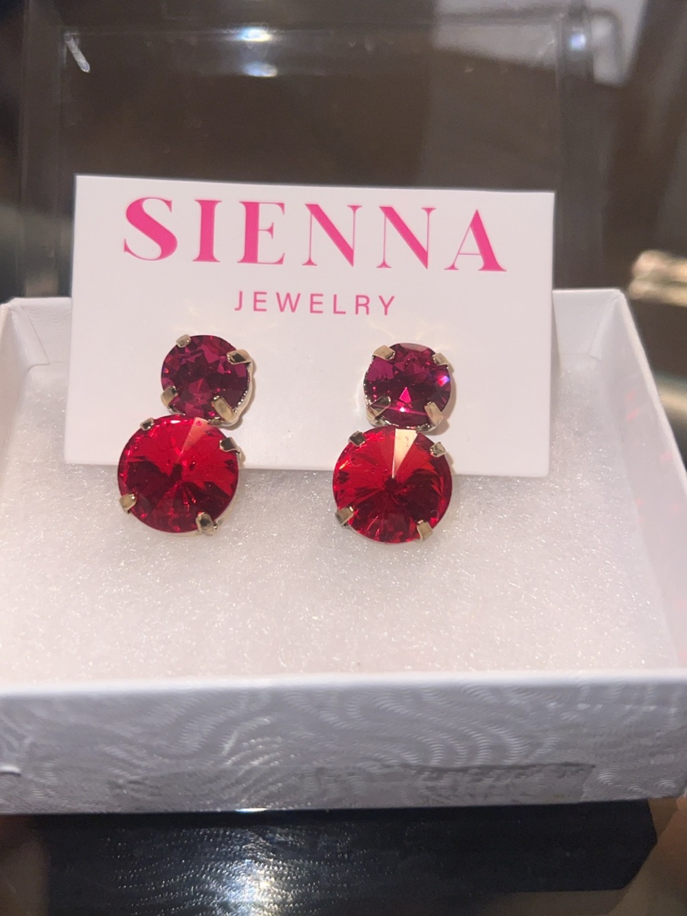 Sienna Jewelry Red/Fuchsia Double Crystal Drop Earrings